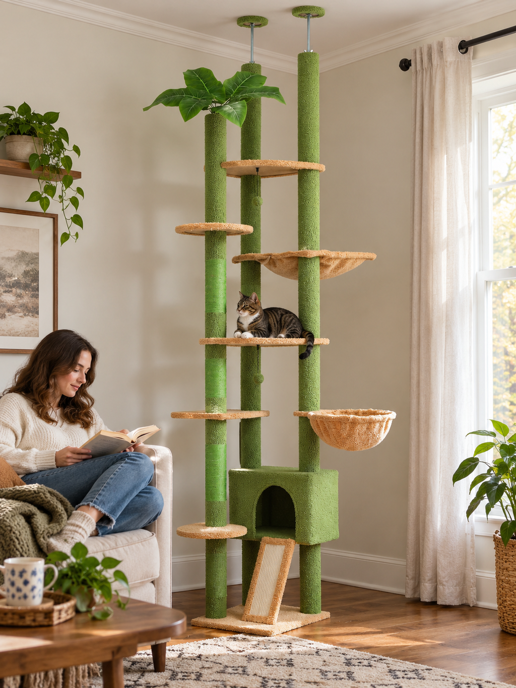 Lifestyle illustration: Cactus Floor-to-Ceiling Cat Tower